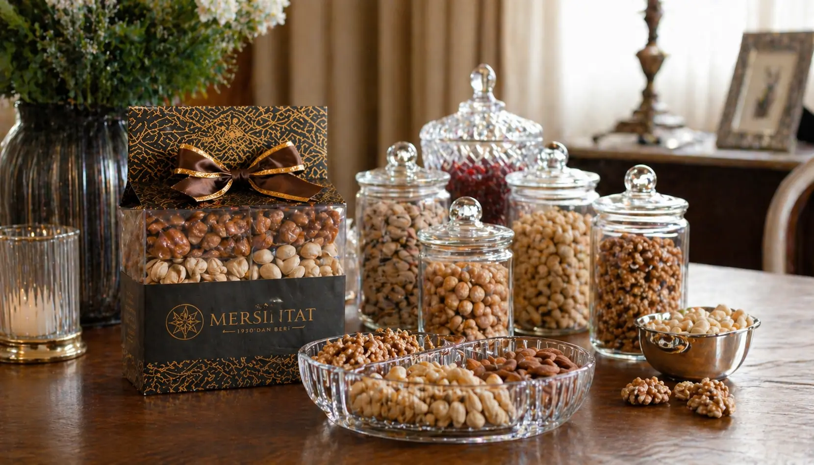 Mersintat paketleri ile premium hediyelik kuruyemiş masası