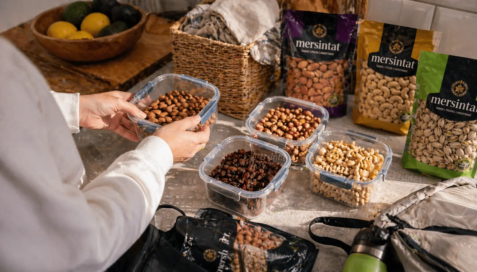 Yolculuk öncesi Mersintat kuruyemişleri ile hazırlanan atıştırmalık paketleri