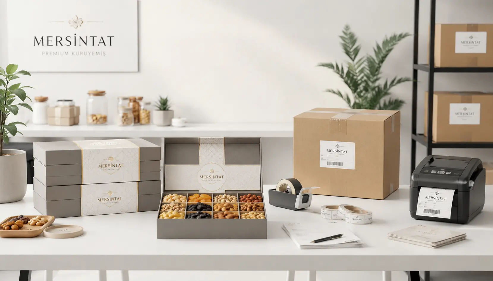 Hediye kuruyemiş paketleri için kargo ve teslimat hazırlığı