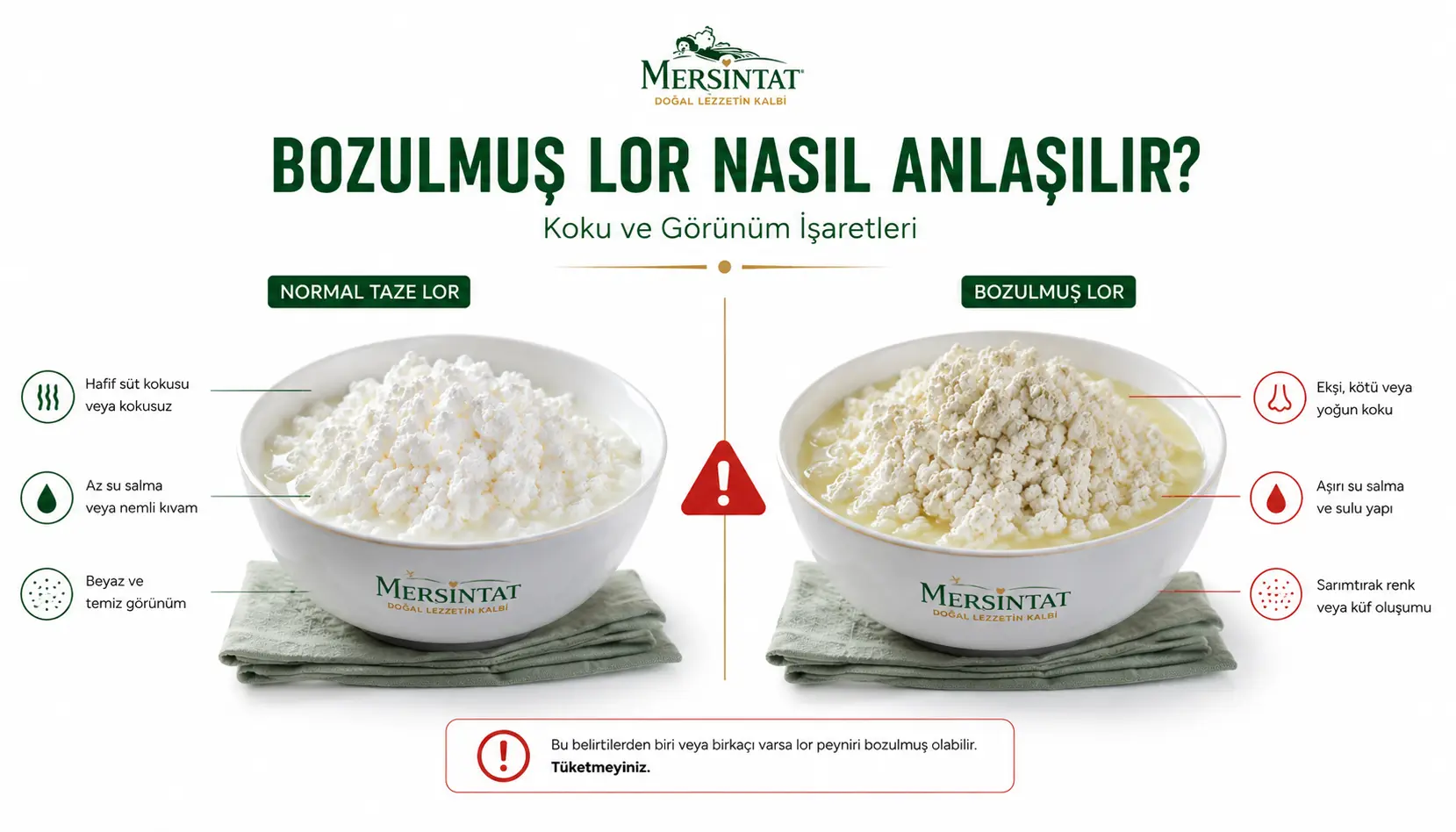 Bozulmuş lor peyniri belirtileri