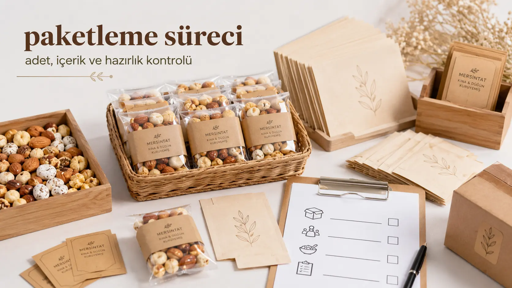 Kına ve düğün için hazırlanan çerez paketlerinin paketleme süreci