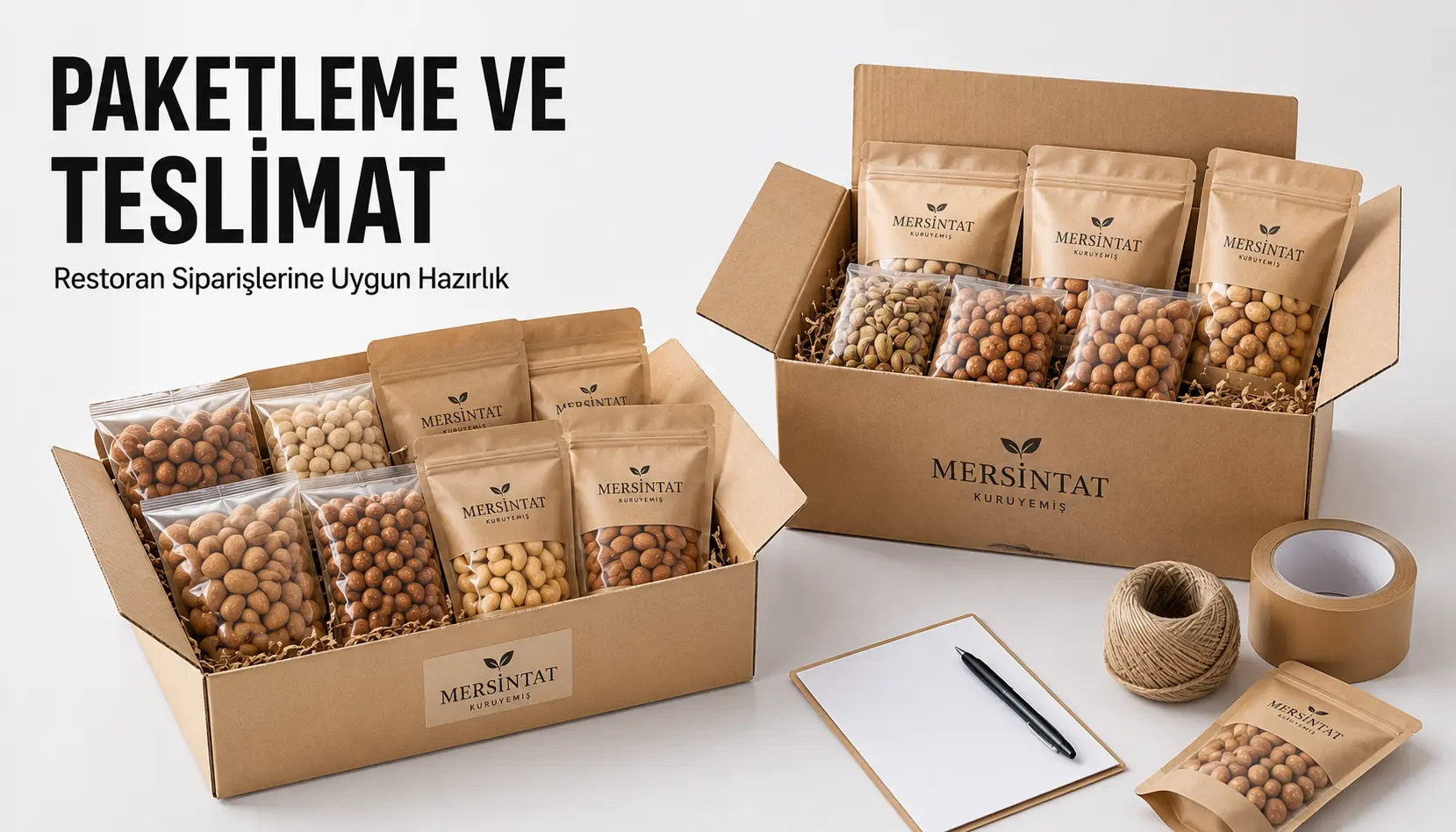 Restoran siparişleri için paketlenen kuruyemişler