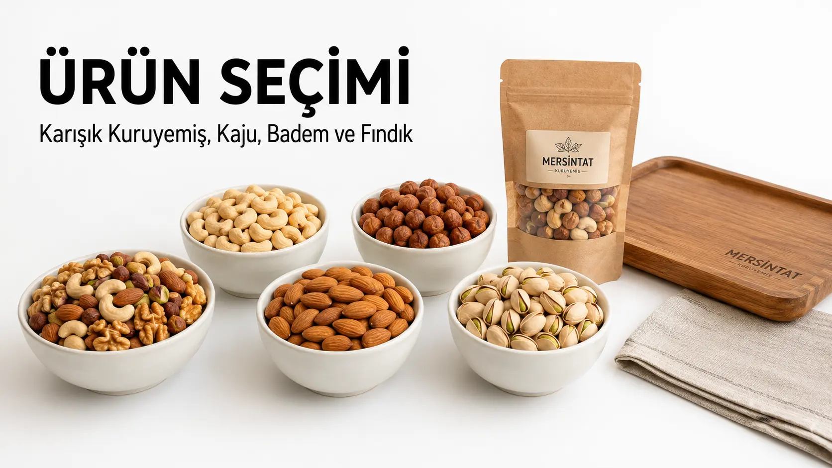 Restoranlar için karışık kuruyemiş, kaju, badem ve fındık ürün seçimi