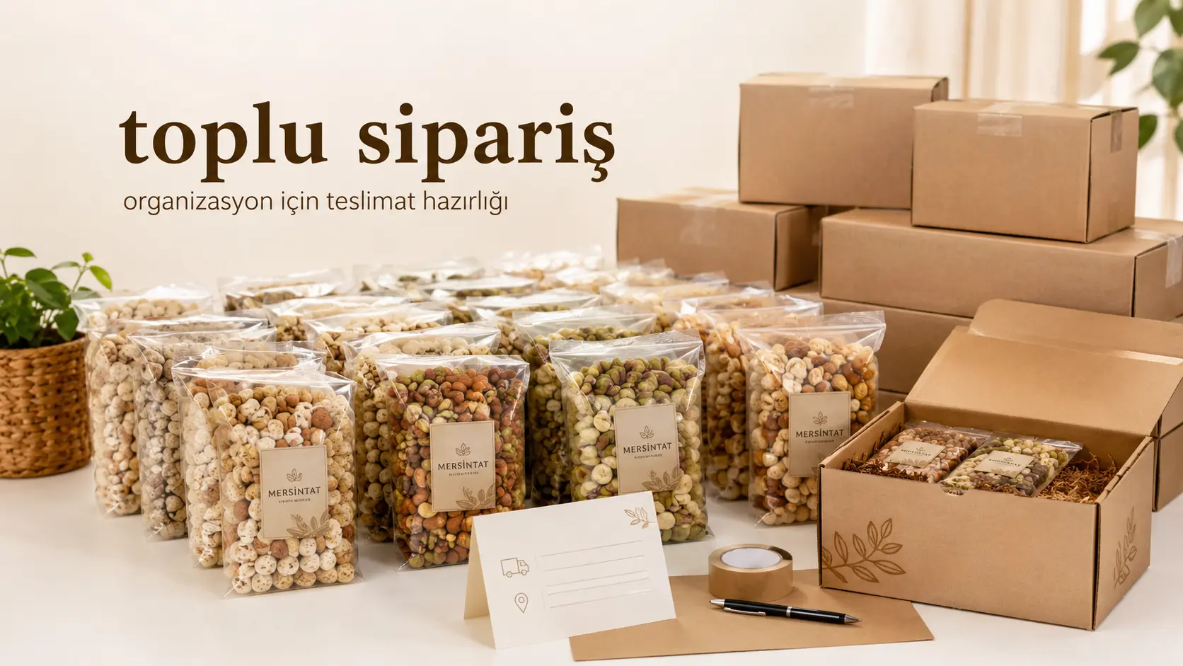 Toplu kına çerezi siparişi için hazırlanan paketler ve teslimat düzeni