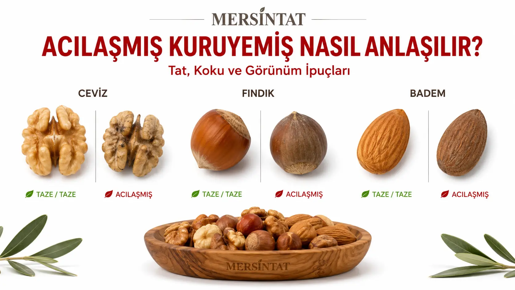 Acılaşmış kuruyemişte tat koku ve görünüm değişiklikleri