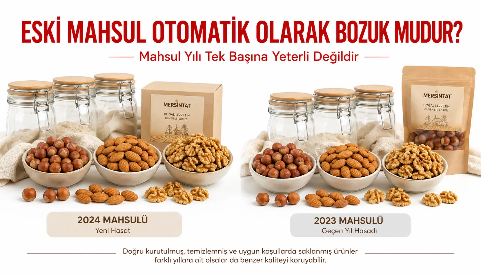 Farklı mahsul dönemlerindeki kuruyemişleri nötr biçimde karşılaştıran görsel
