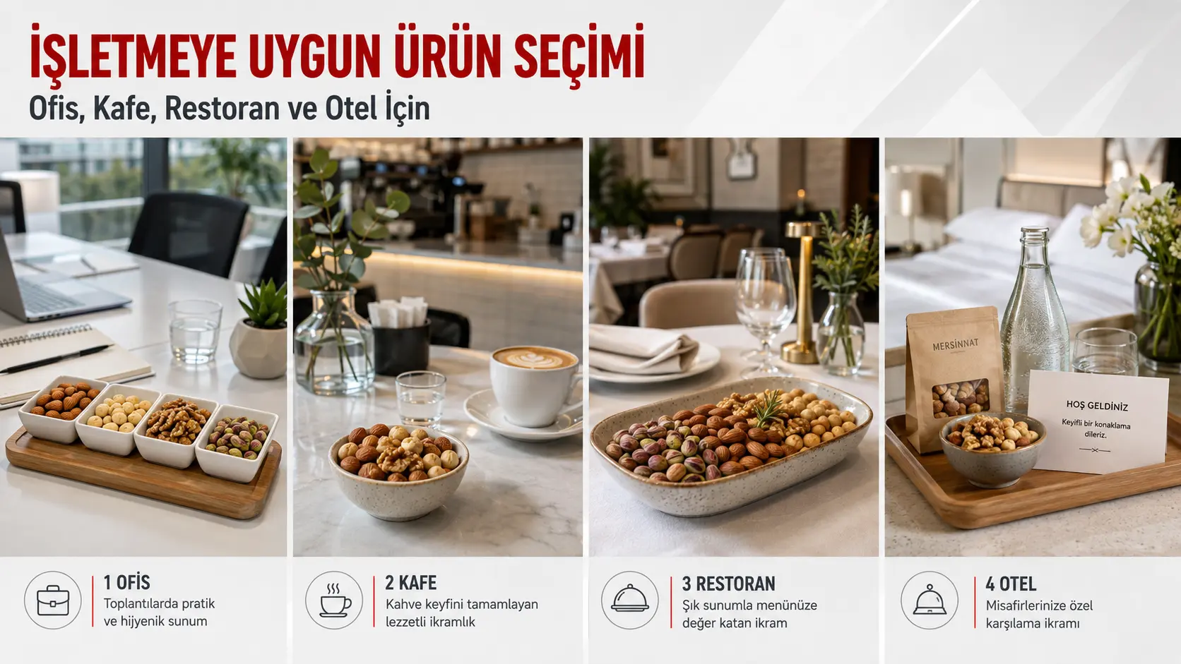 Ofis, kafe, restoran ve oteller için kuruyemiş kullanım seçenekleri