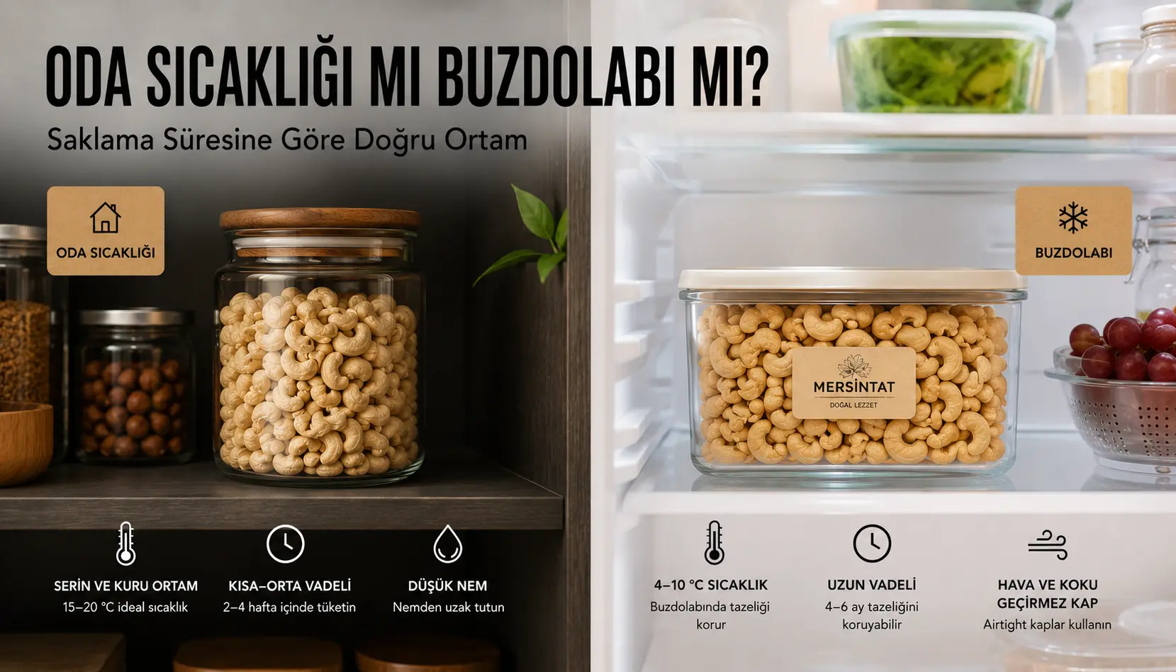 Kajunun oda sıcaklığında ve buzdolabında saklanma seçenekleri