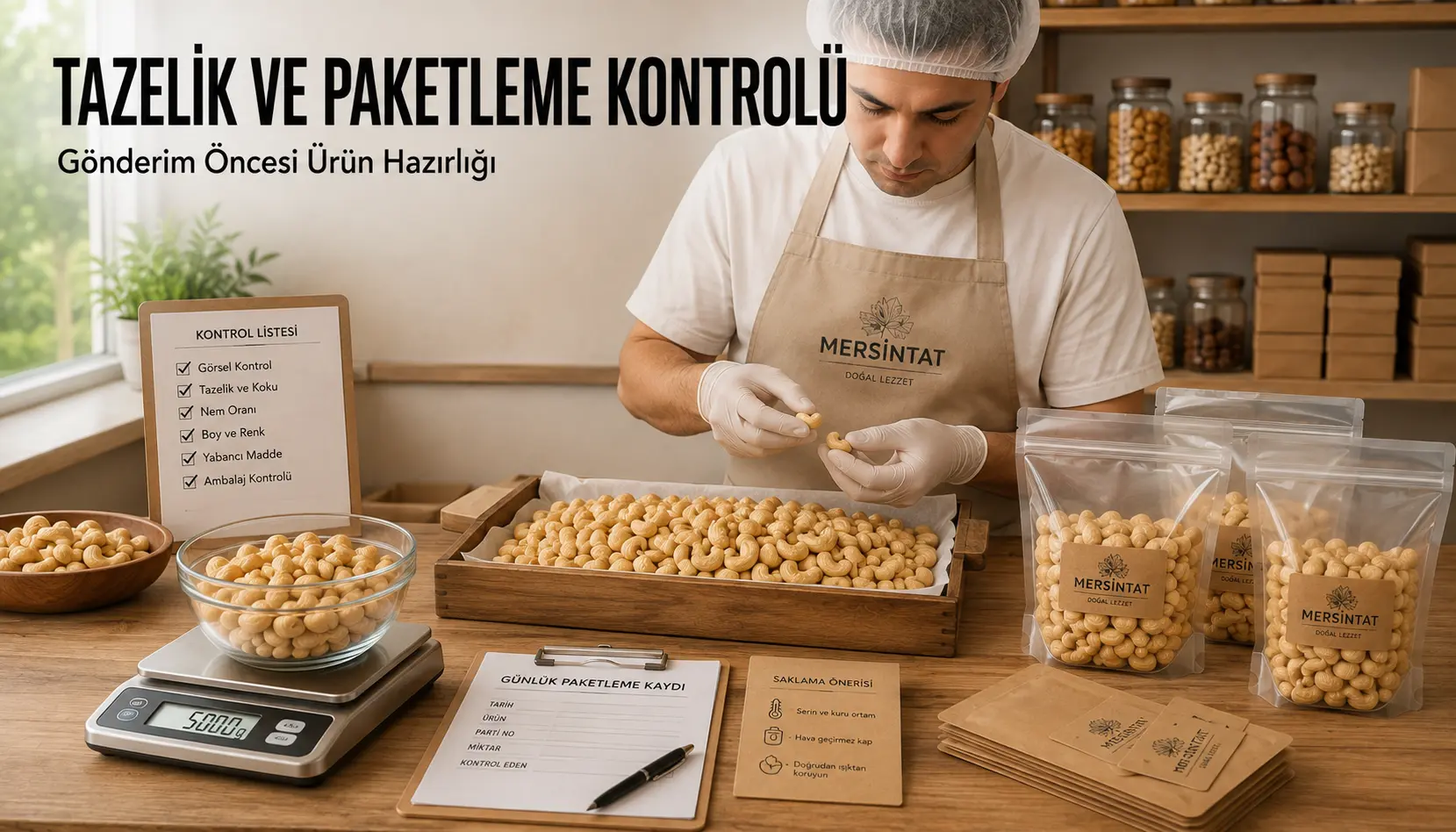 Kajuların paketleme öncesi tazelik ve kalite kontrol süreci