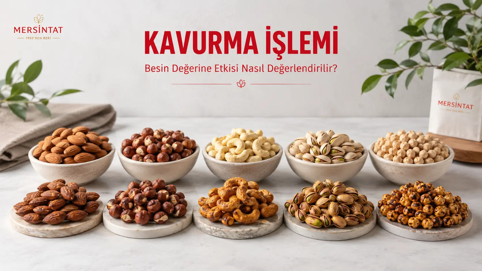 Çiğ ve kavrulmuş kuruyemişlerin görünüm farkını gösteren MersinTat görseli