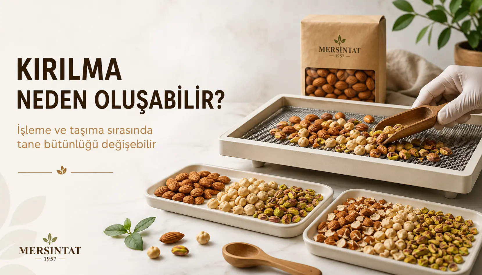 Kuruyemişlerin işleme ve hazırlık sırasında kırık parçalara ayrılması