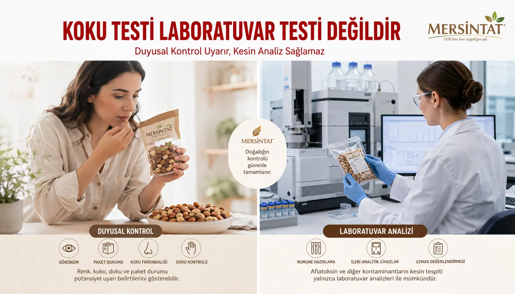 Kuruyemişte duyusal kontrol ile aflatoksin laboratuvar analizinin farkı