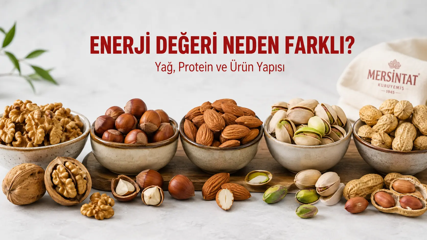 Kuruyemişlerin enerji değerlerinin ürün yapısına göre farklılaşmasını gösteren görsel
