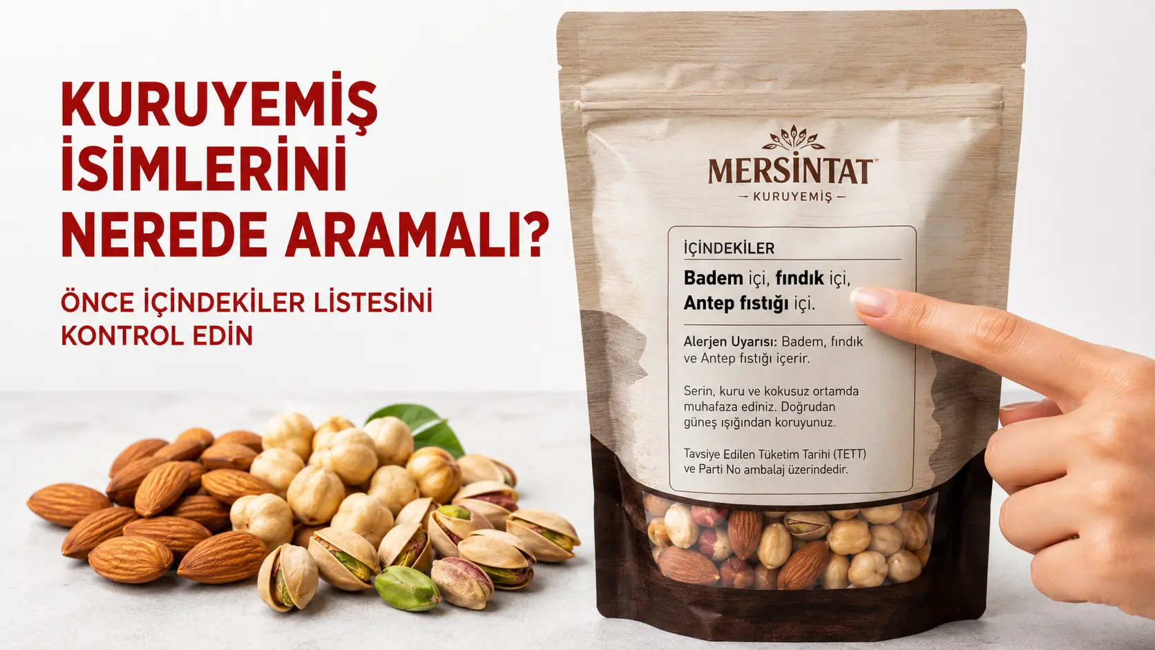 Kuruyemiş ambalajında içindekiler listesindeki ürün isimlerinin kontrol edilmesi