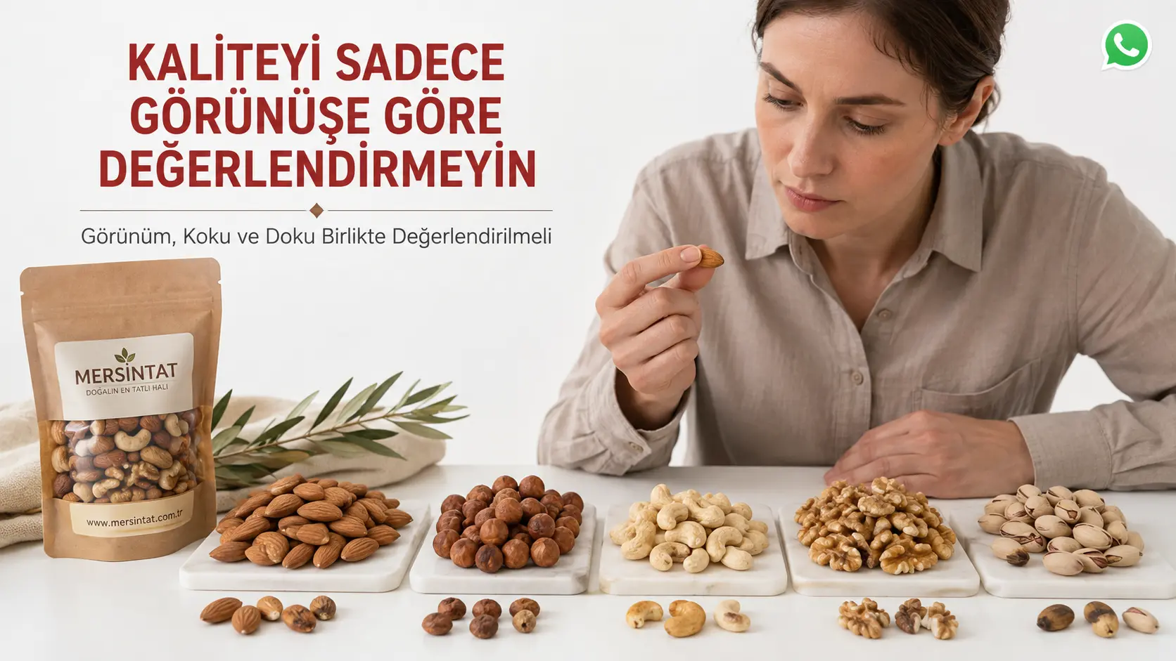 Badem, fındık, kaju ve farklı kuruyemişlerde görünüm ve doku kontrolü