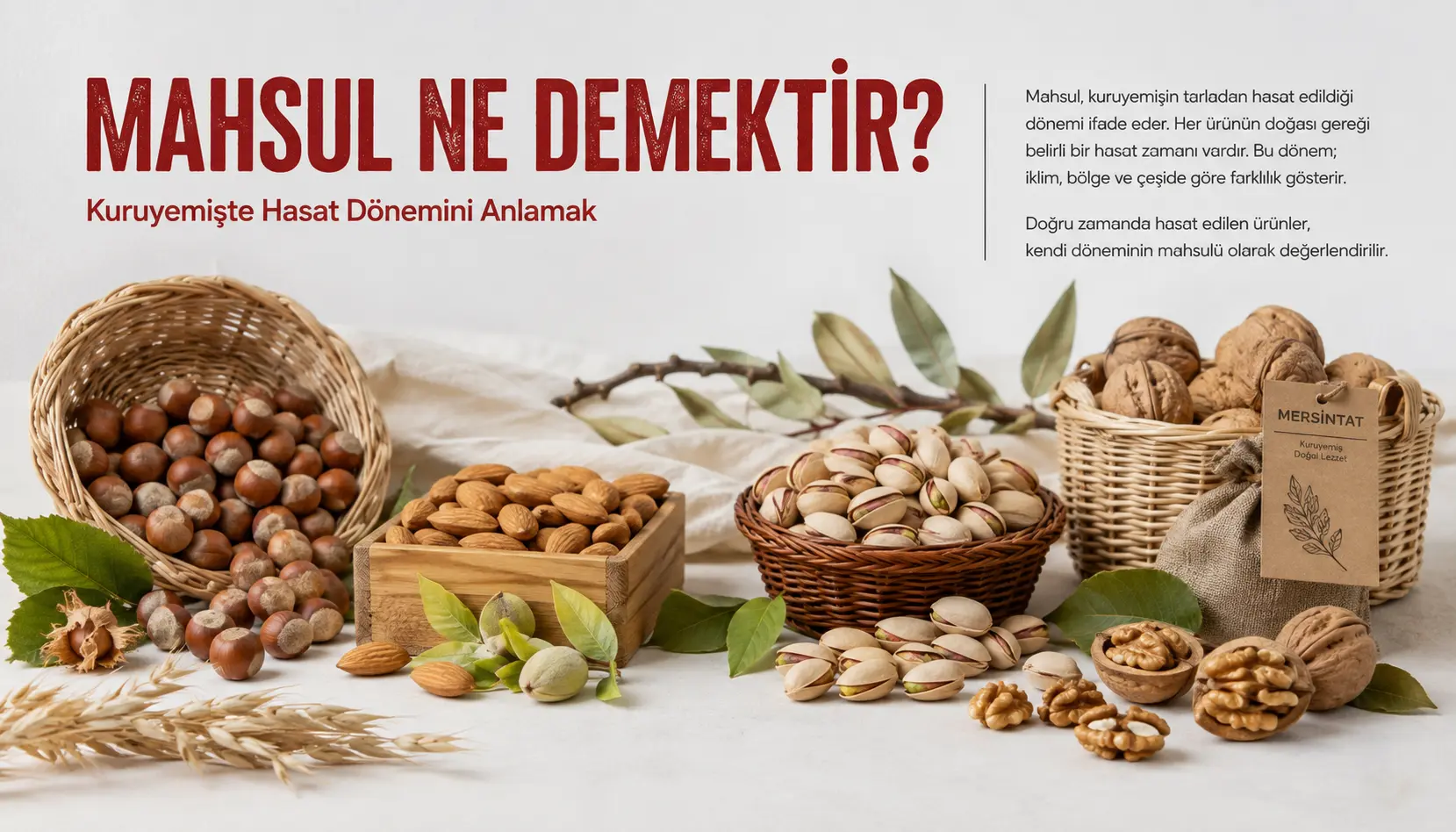 Kuruyemişlerde mahsul ve hasat dönemini anlatan farklı kuruyemiş çeşitleri