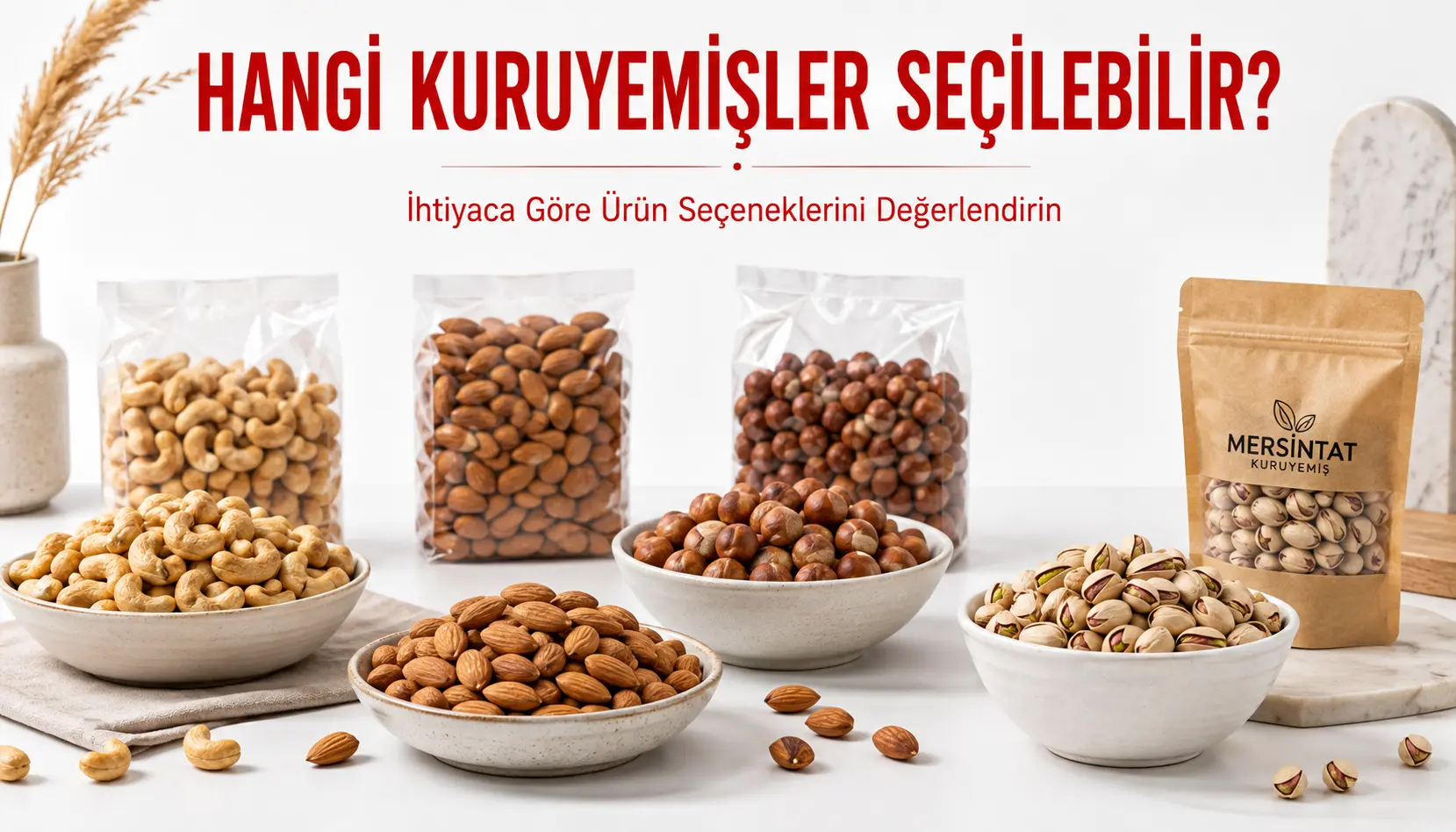 Toplu sipariş için karışık kuruyemiş, kaju, badem, fındık ve fıstık seçenekleri