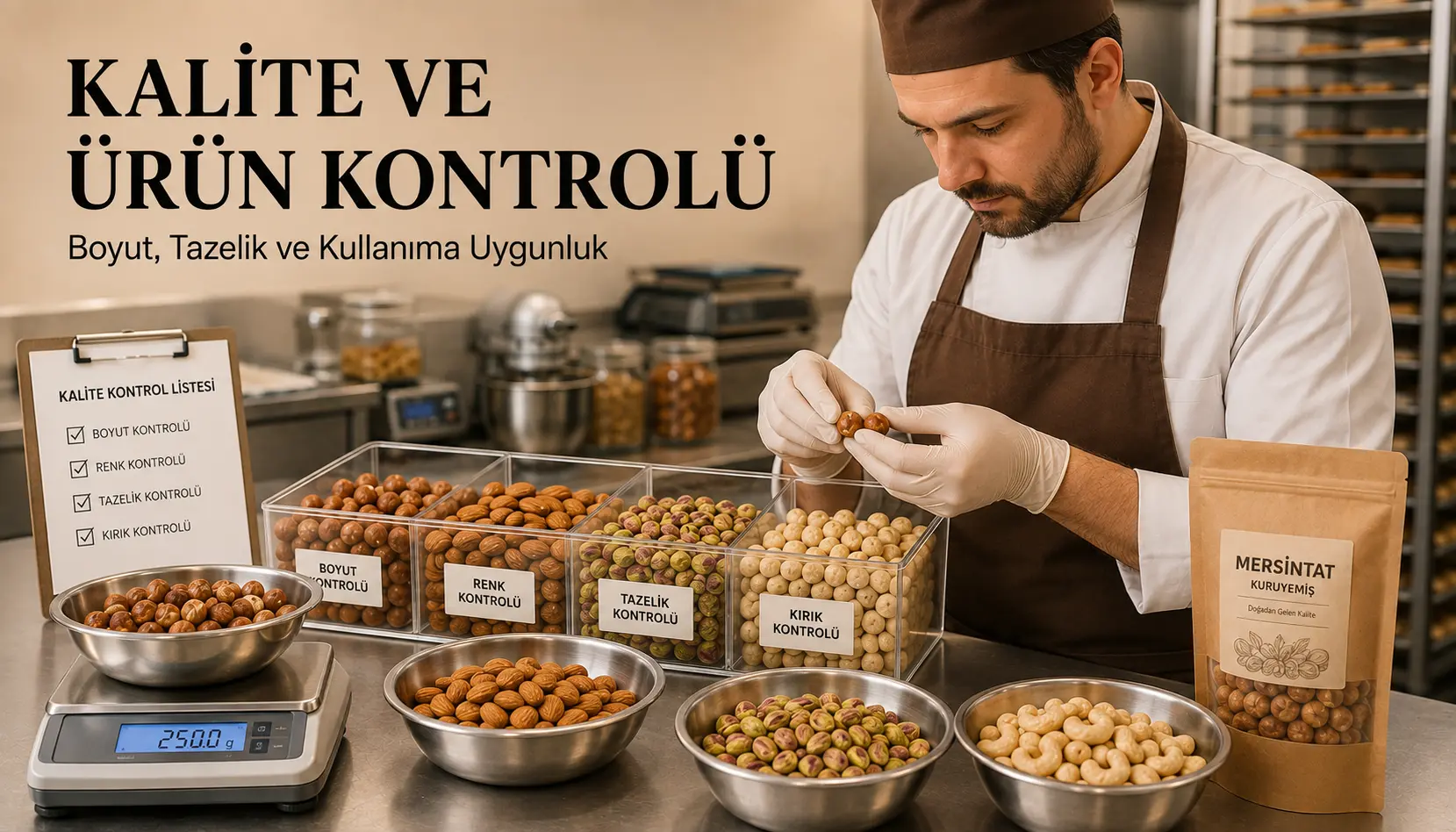 Pastane üretimi için kuruyemiş kalite ve tazelik kontrolü