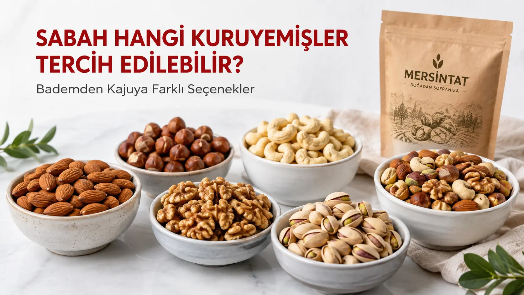 Badem, fındık, kaju, ceviz ve fıstık çeşitlerinin kahvaltı için sunumu