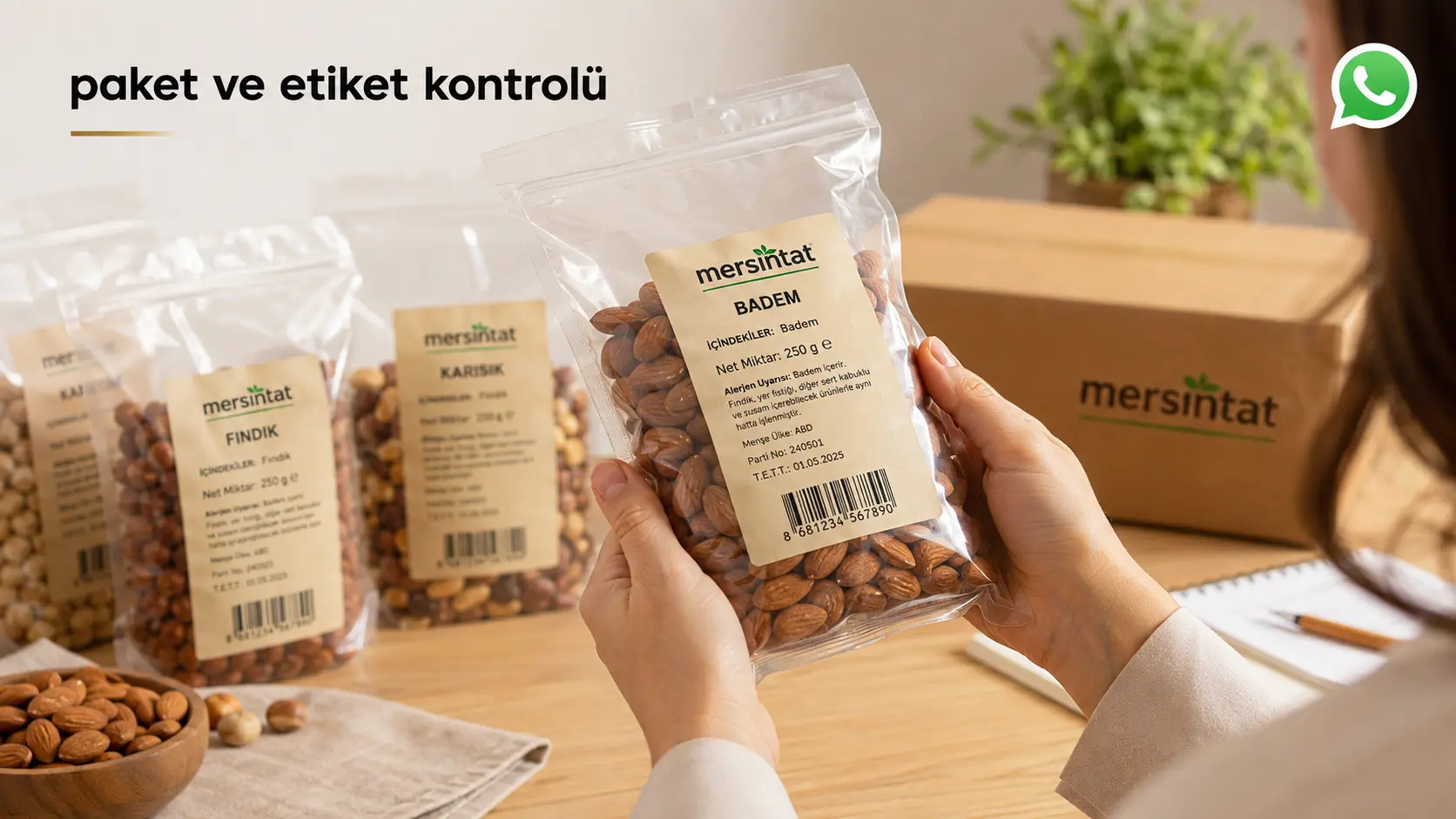 Paketli kuruyemişte içerik ve alerjen bilgisini kontrol eden kullanıcı görseli
