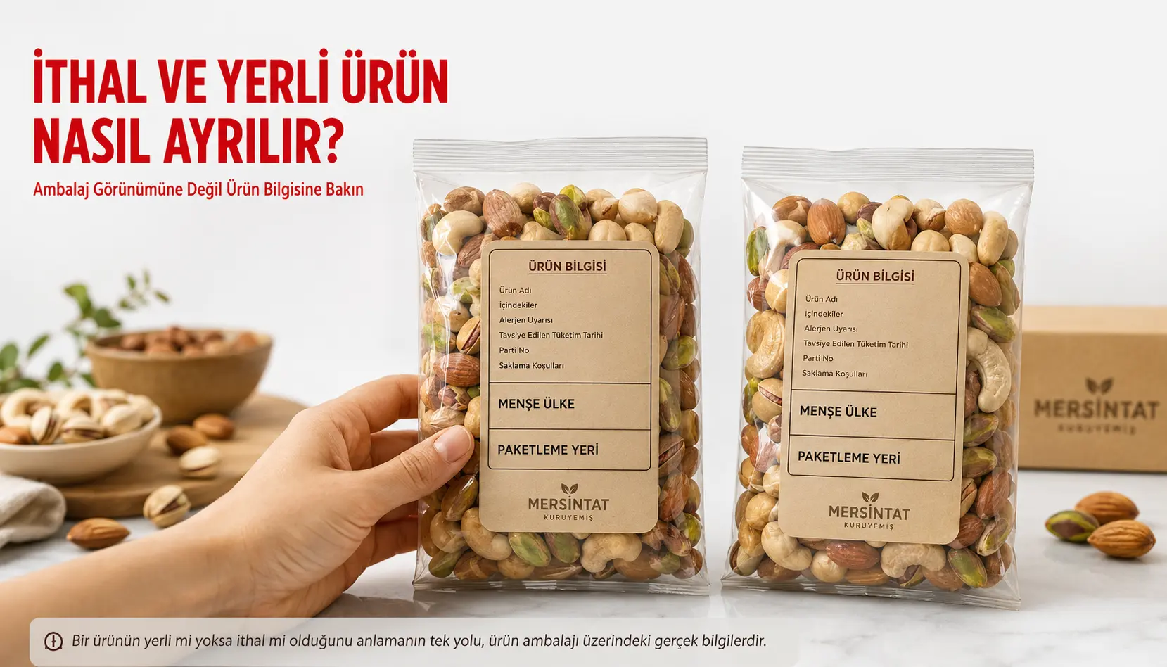 İthal ve yerli kuruyemiş bilgisini ambalaj etiketi üzerinden karşılaştıran tüketici