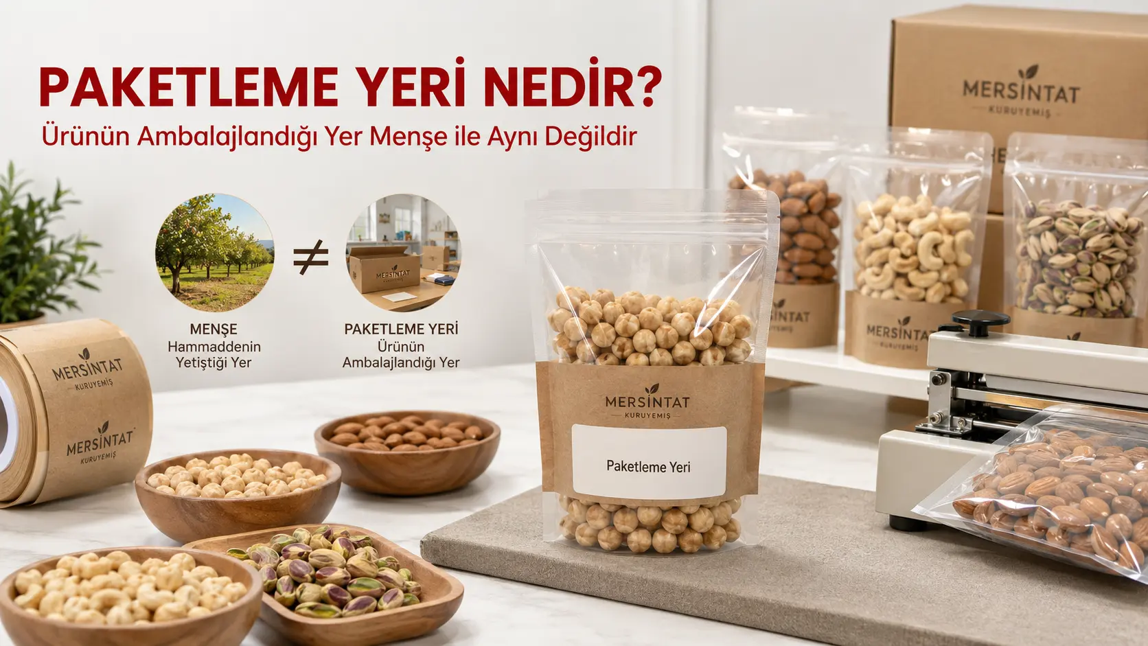 Kuruyemiş paketleme süreci ve paketleme yeri bilgisini gösteren MersinTat görseli